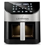 LEHMANN Heißluftfritteuse 6L mit Sichtfenster, 1500 W, Air Fryer mit 12 Programmen,...