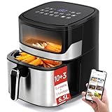 Aigostar Air Fryer - Heißluftfritteuse mit sichtbarem Fenster, 6,5L XXL, 1600W, 10...
